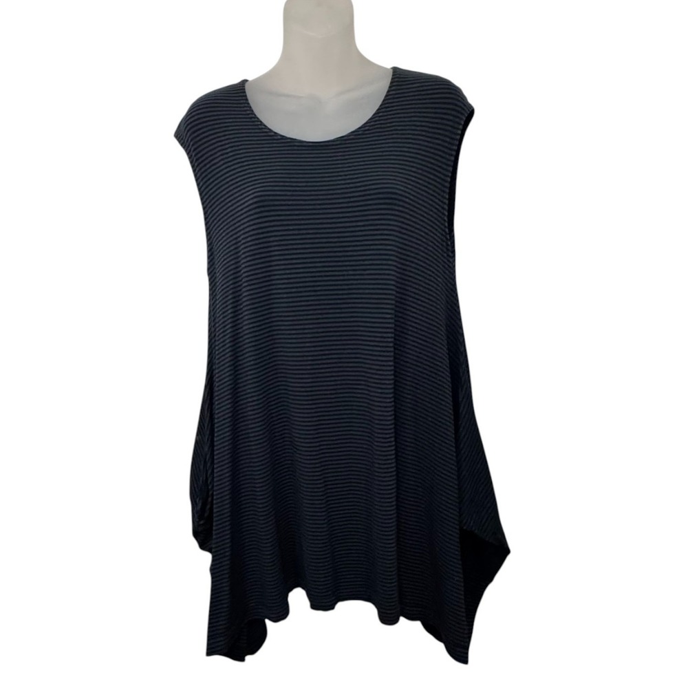 Bryn Walker Stripe Tunic Top Women M Asymmetrical Coastal Lagenlook Casual Chic‎